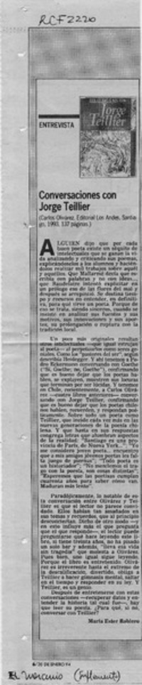 Conversaciones con Jorge Teillier  [artículo] María Ester Roblero.