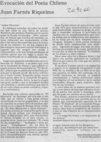 Evocación del poeta chileno Juan Farnés Riquelme