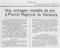 Hoy entregan medalla de oro a Premio Regional de Literatura