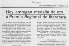 Hoy entregan medalla de oro a Premio Regional de Literatura