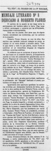 Mensaje Literario no. 8 dedicado a Roberto Flores