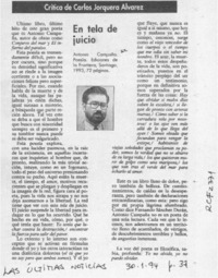 En tela de juicio  [artículo] Carlos Jorquera Alvarez.