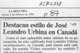 Destacan libro de Jose Leandro Urbina en Canadá  [artículo].