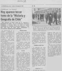 Hoy aparece tercer tomo de la "Historia y geografía de Chile"
