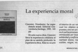 La experiencia moral  [artículo] Arturo Gaete.