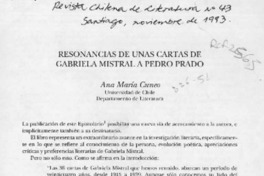 Resonancias de unas cartas de Gabriela Mistral a Pedro Prado