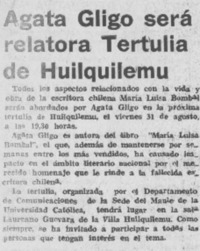 Agata Gligo será relatora tertulia de Huilquilemu