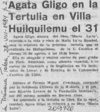 Agata Gligo en la tertulia en Villa Huilquilemu el 31