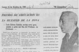 Premio de Educación 83 es huésped de la zona