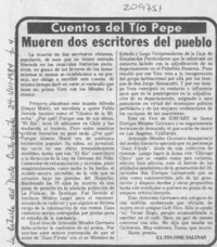 Mueren dos escritores del pueblo