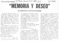 "Memoria y deseo"