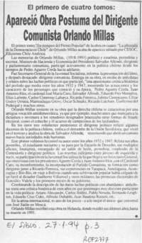Apareció obra póstuma del dirigente comunista Orlando Millas  [artículo].