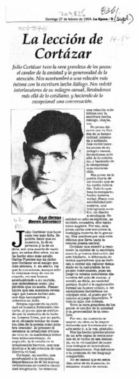 La lección de Cortázar  [artículo] Julio Ortega.