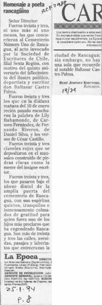 Homenaje a poeta rancagüino  [artículo] René Jiménez Rieutord.
