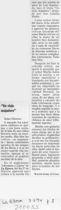 "Un viejo majadero"  [artículo] Walter Garib.