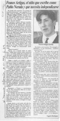 Franco Artigas, el niño que escribe como Pablo Neruda y que necesita independizarse  [artículo] Eugenio Rodríguez.