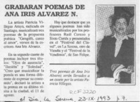 Grabarán poemas de Ana Iris Alvarez N.  [artículo].