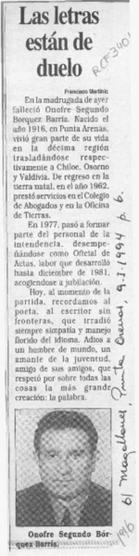 Las letras están de duelo  [artículo] Francisco Martinic.