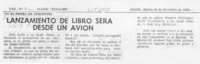 Lanzamiento de libro será desde un avión  [artículo].
