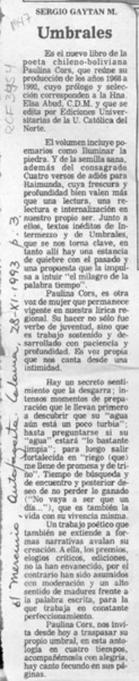 Umbrales  [artículo] Sergio Gaytán M.