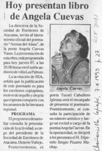 Hoy presentan libro de Angela Cuevas  [artículo].