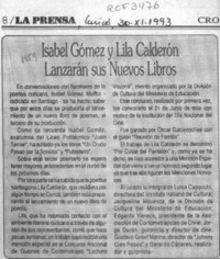 Isabel Gómez y Lila Calderón lanzarán sus nuevos libros  [artículo].