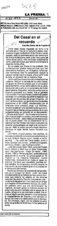 Del Casal en el recuerdo  [artículo] Darío de la Fuente D.