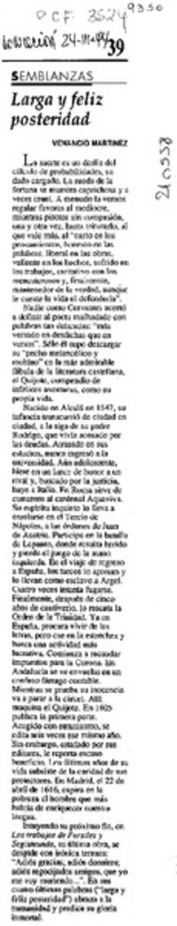 Larga y feliz posteridad  [artículo] Venancio Martínez.