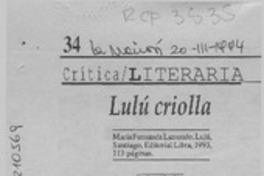 Lulú criolla  [artículo] Mariano Aguirre.