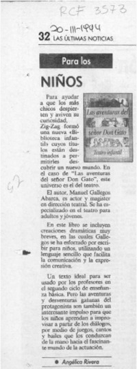 Para los niños  [artículo] Angélica Rivera.