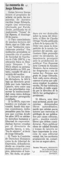 La memoria de Jorge Edwards  [artículo] Isabel Velasco.