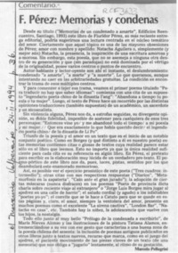 F. Pérez, memorias y condenas  [artículo] Marcelo Pellegrini.