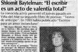 Shlomit Baytelman, "El escribir es un acto de valentía total"