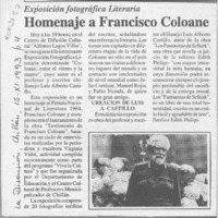 Homenaje a Francisco Coloane  [artículo].
