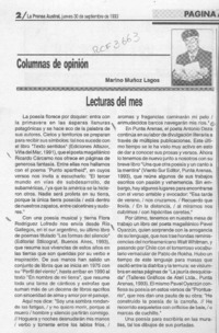 Lecturas del mes  [artículo] Marino Muñoz Lagos.