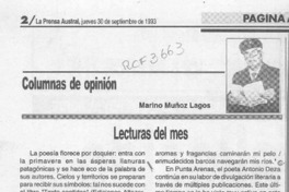 Lecturas del mes  [artículo] Marino Muñoz Lagos.
