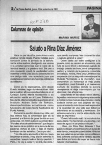 Saludo a Rina Díaz Jiménez  [artículo] Marino Muñoz.