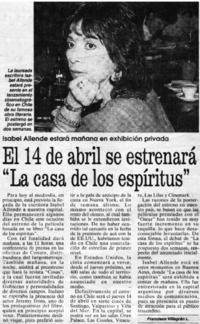 El 14 de abril se estrenará "La casa de los espíritus"