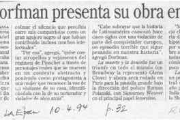 Ariel Dorfman presenta su obra en Roma  [artículo].