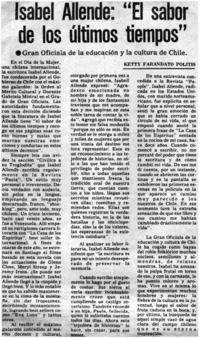 Isabel Allende, "El sabor de los últimos tiempos"