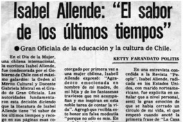 Isabel Allende, "El sabor de los últimos tiempos"