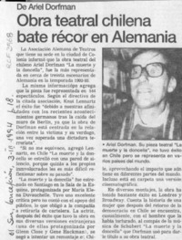 Obra teatral chilena bate récor en Alemania  [artículo].