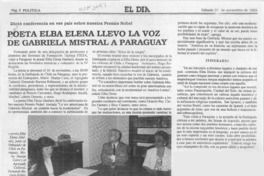 Poeta Elba Elena llevó la voz de Gabriela Mistral a Paraguay  [artículo].