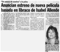 Anuncian estreno de nueva película basada en libraco de Isabel Allende