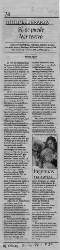 Si, se puede leer teatro  [artículo] Mariano Aguirre.
