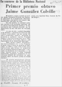 Primer premio obtuvo Jaime González Colville  [artículo].