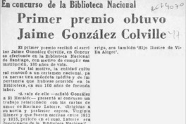 Primer premio obtuvo Jaime González Colville  [artículo].