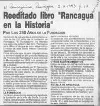 Reeditado libro "Rancagua en la Historia"  [artículo].