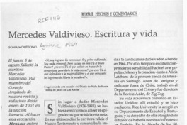 Mercedes Valdivieso. Escritura y vida  [artículo] Sonia Montecino.