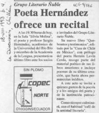 Poeta Hernández ofrece un recital  [artículo].